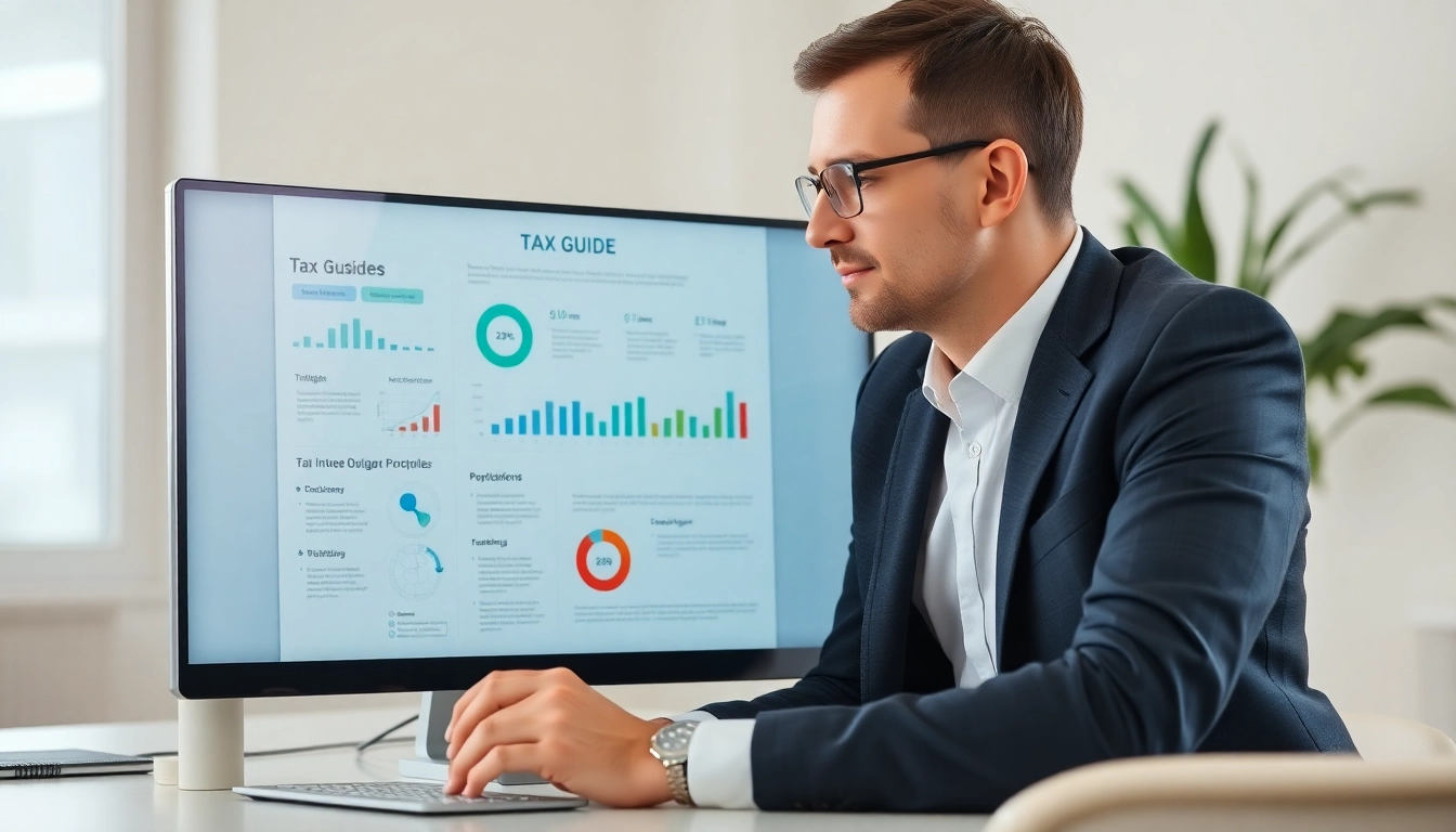Financial professional analyzing a comprehensive Tax Guide document for accurate tax planning
